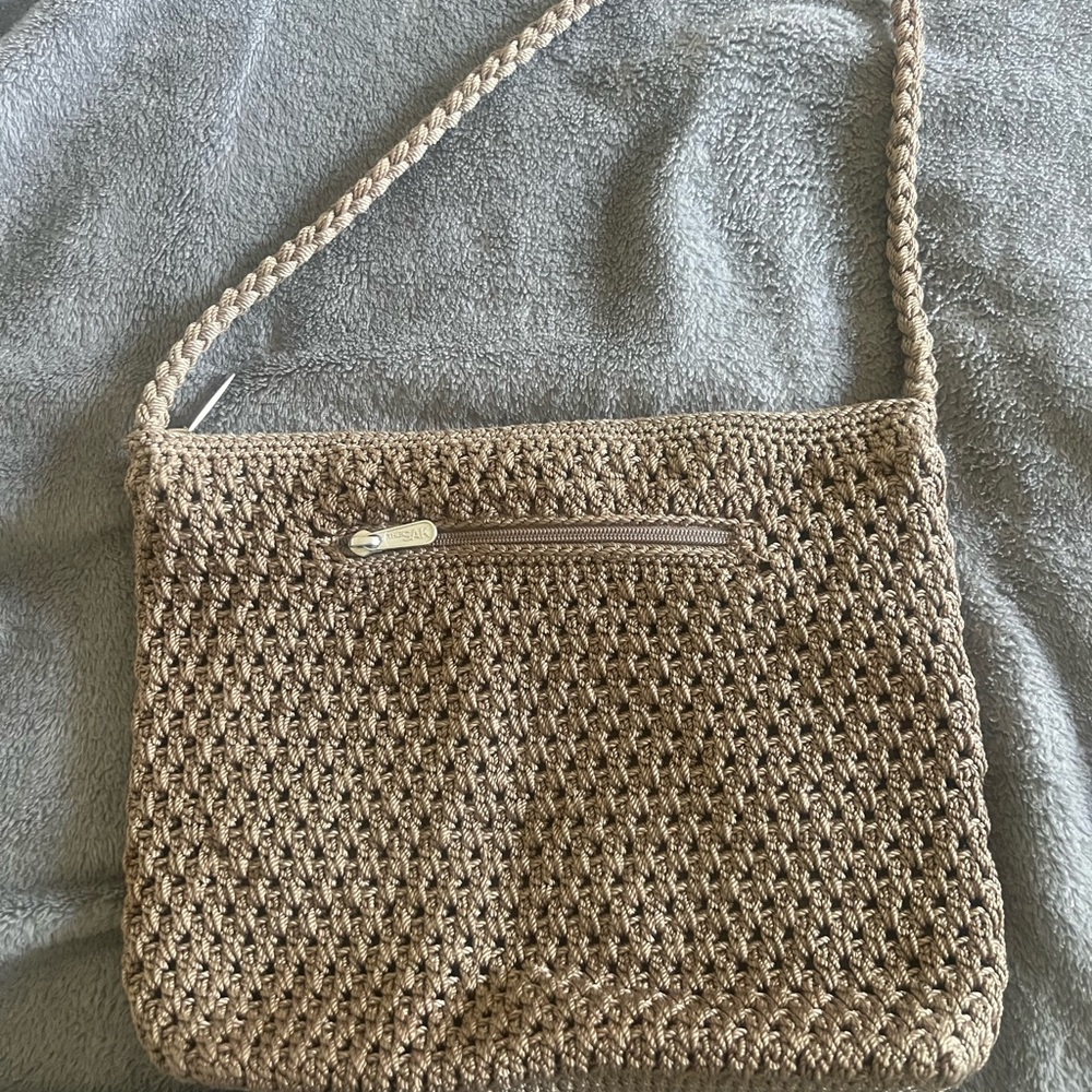 The Sak classic Woven Crochet Crossbody Bag in Taupe Brown